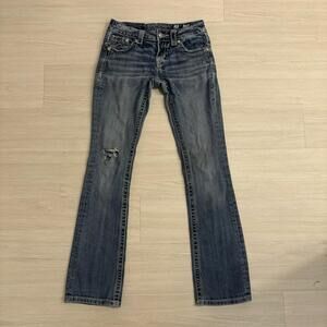 VTG Y2K Miss Me Jeans Low Rise Slim Boot Cut Size 25 Embellished Bling 2000s